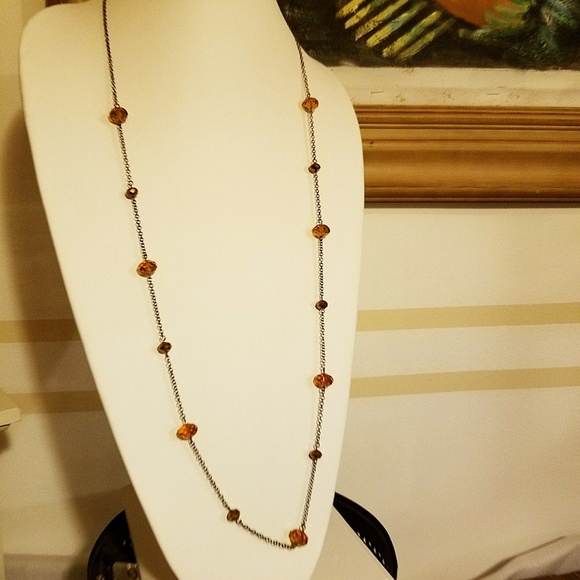 Dainty Long Necklace | Dark Chain Amber-tone Beads - Picture 8 of 8